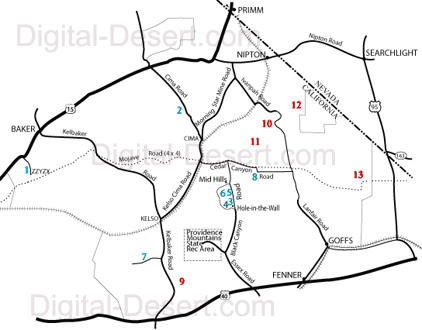 Map of hiking trails in the Mojave Preserve
