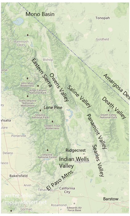 map of the northern Mojave Desert and adjacent regions