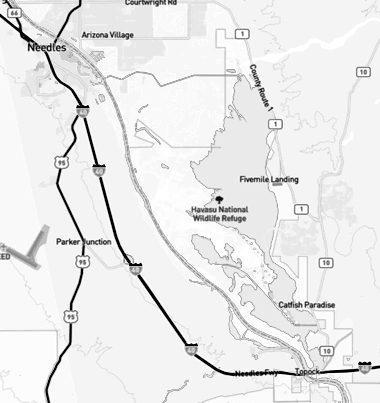 Map of Havasu Wildlife Refuge at Topock Marsh