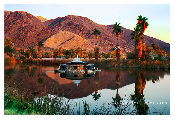 Photo of fountain in the middle of Lake Tuendae at Zzyzx